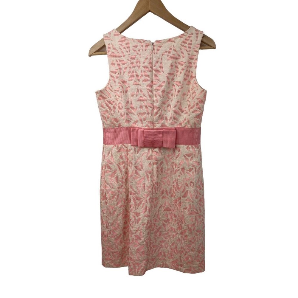 *New Ann Taylor Petites Sheath Dress Womens 6P Pink Sleeveless Print Bow Career - Picture 2 of 8